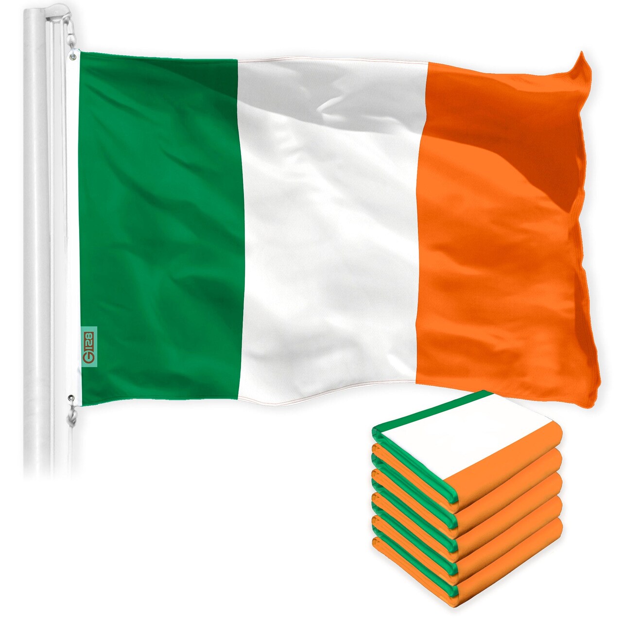 G128 5 Pack: Ireland Irish Flag | 4x6 Ft | LiteWeave Pro Series Printed 150D Polyester | Country Flag, Indoor/Outdoor, Vibrant Colors, Brass Grommets
